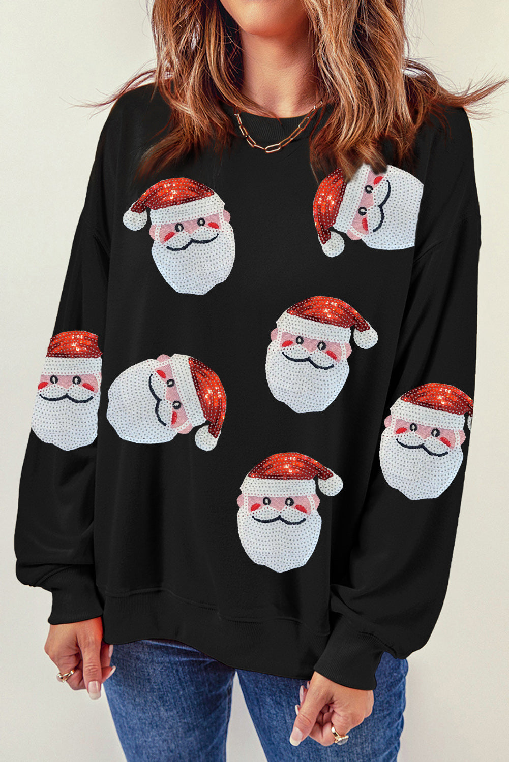 Womens Santa Claus Sequin Graphic Sweatshirt