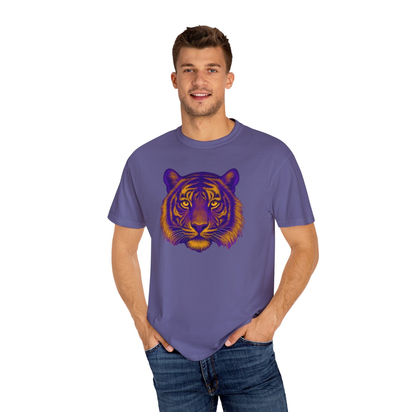Purple and Gold Tiger Graphic Unisex T-Shirt