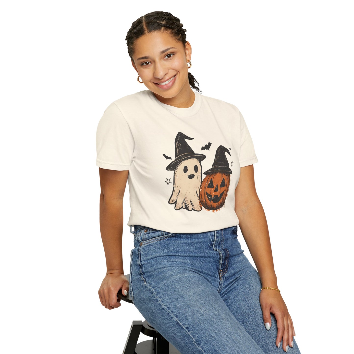 Halloween Ghost and Pumpkin Graphic Unisex T-Shirt