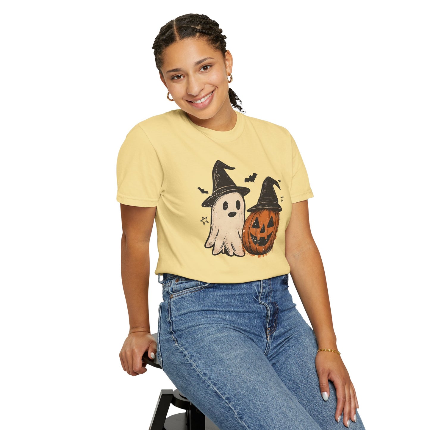 Halloween Ghost and Pumpkin Graphic Unisex T-Shirt