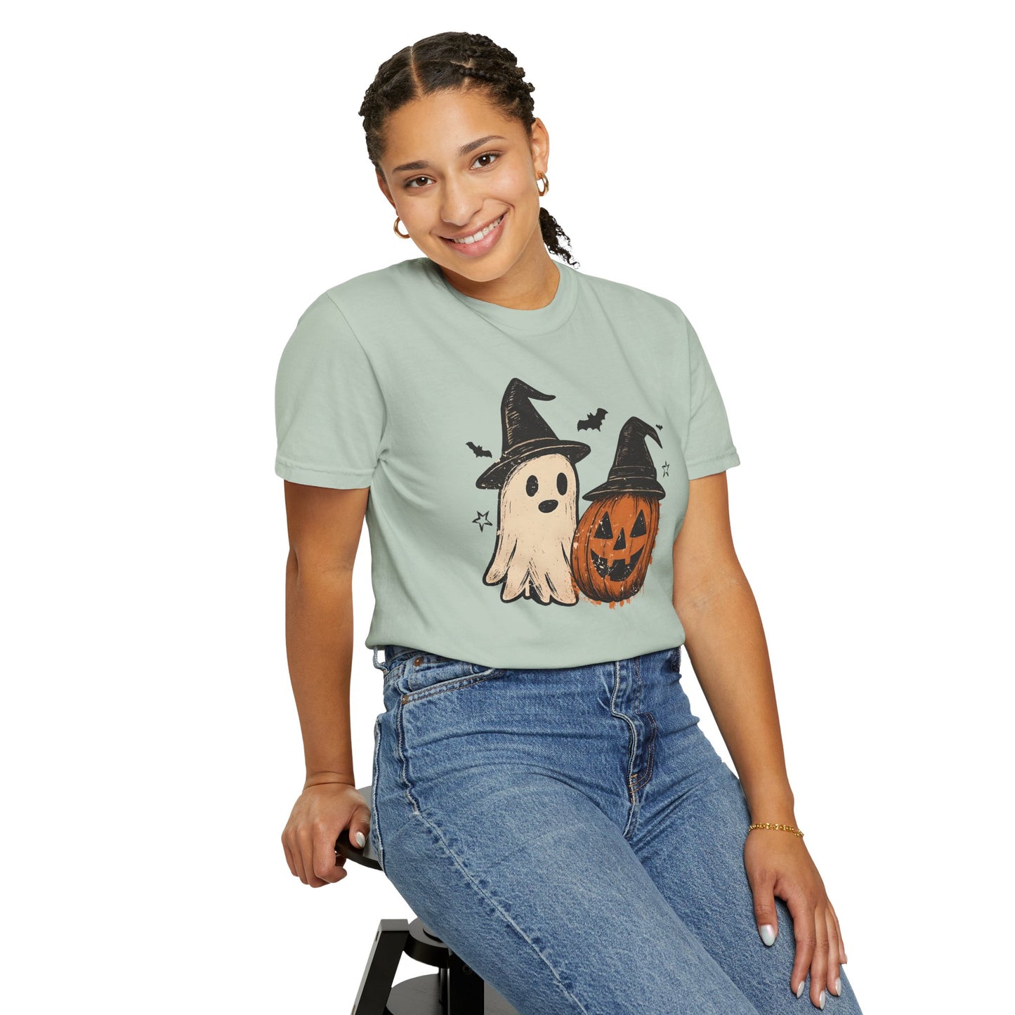 Halloween Ghost and Pumpkin Graphic Unisex T-Shirt