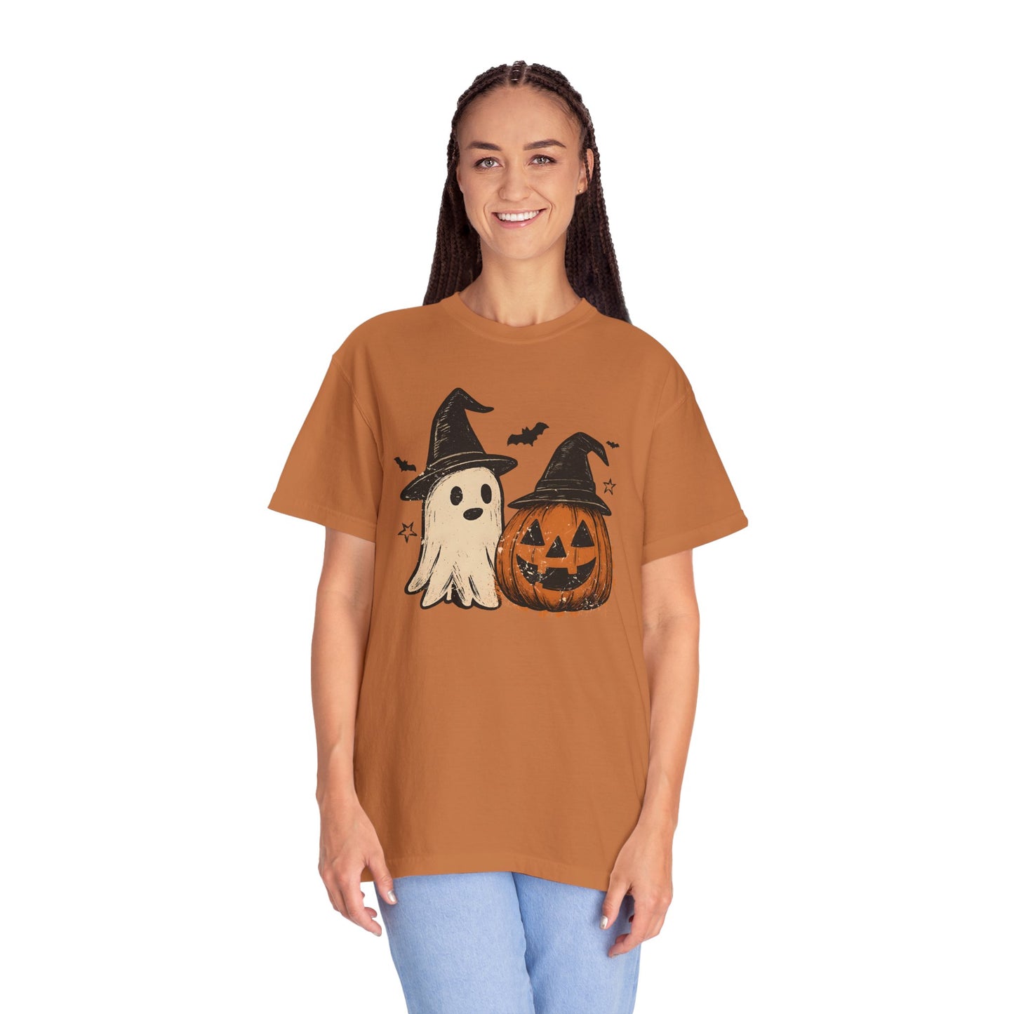 Halloween Ghost and Pumpkin Graphic Unisex T-Shirt