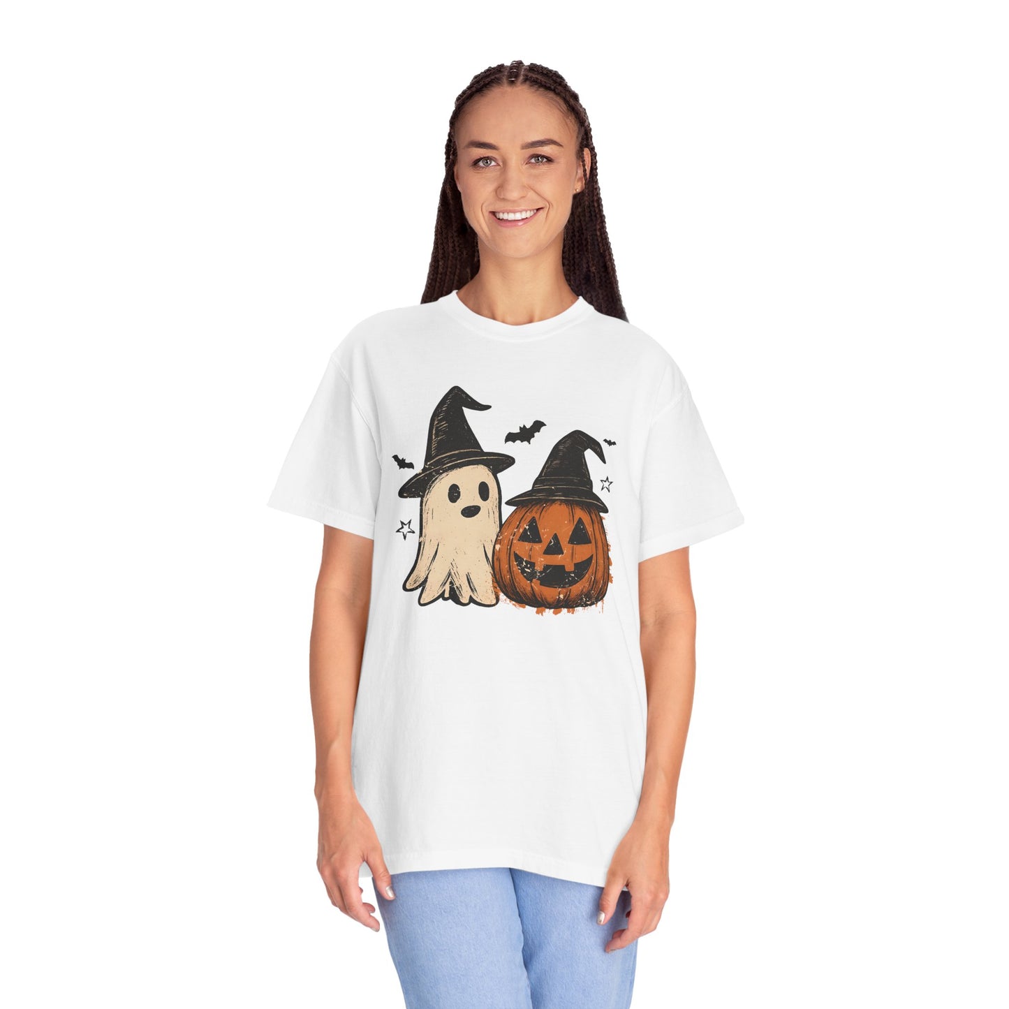 Halloween Ghost and Pumpkin Graphic Unisex T-Shirt