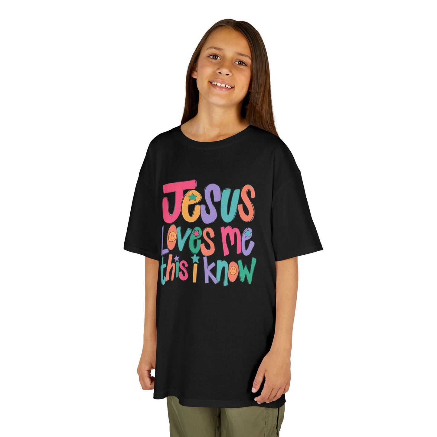 Faith-Inspired 'Jesus Loves Me' Graphic Youth Unisex T-Shirt