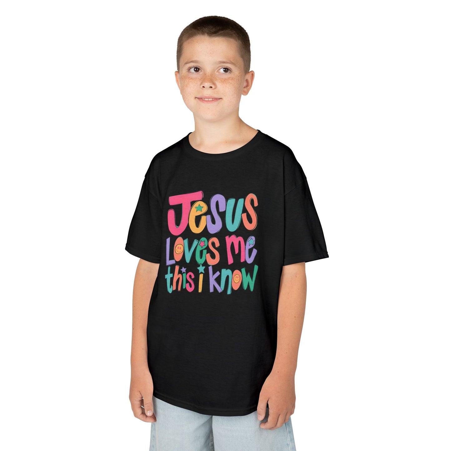 Faith-Inspired 'Jesus Loves Me' Graphic Youth Unisex T-Shirt