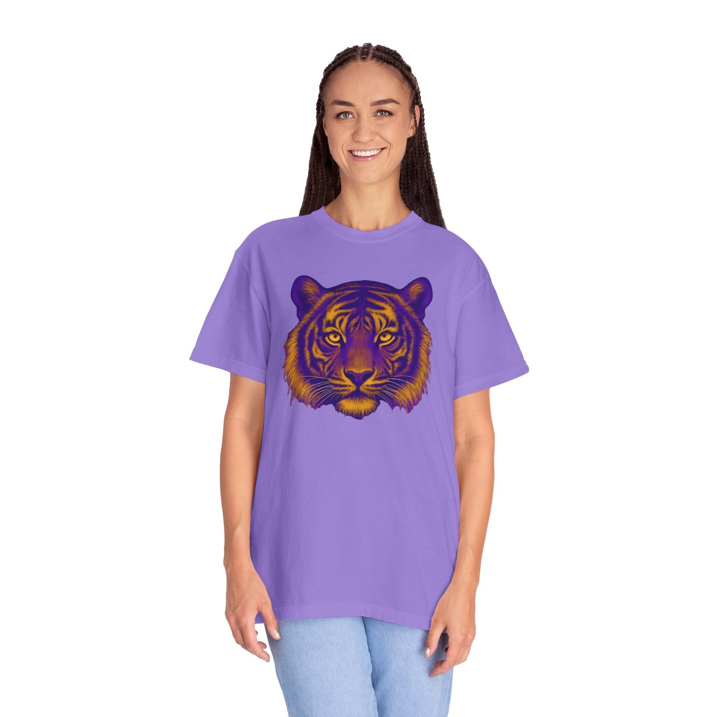Purple and Gold Tiger Graphic Unisex T-Shirt