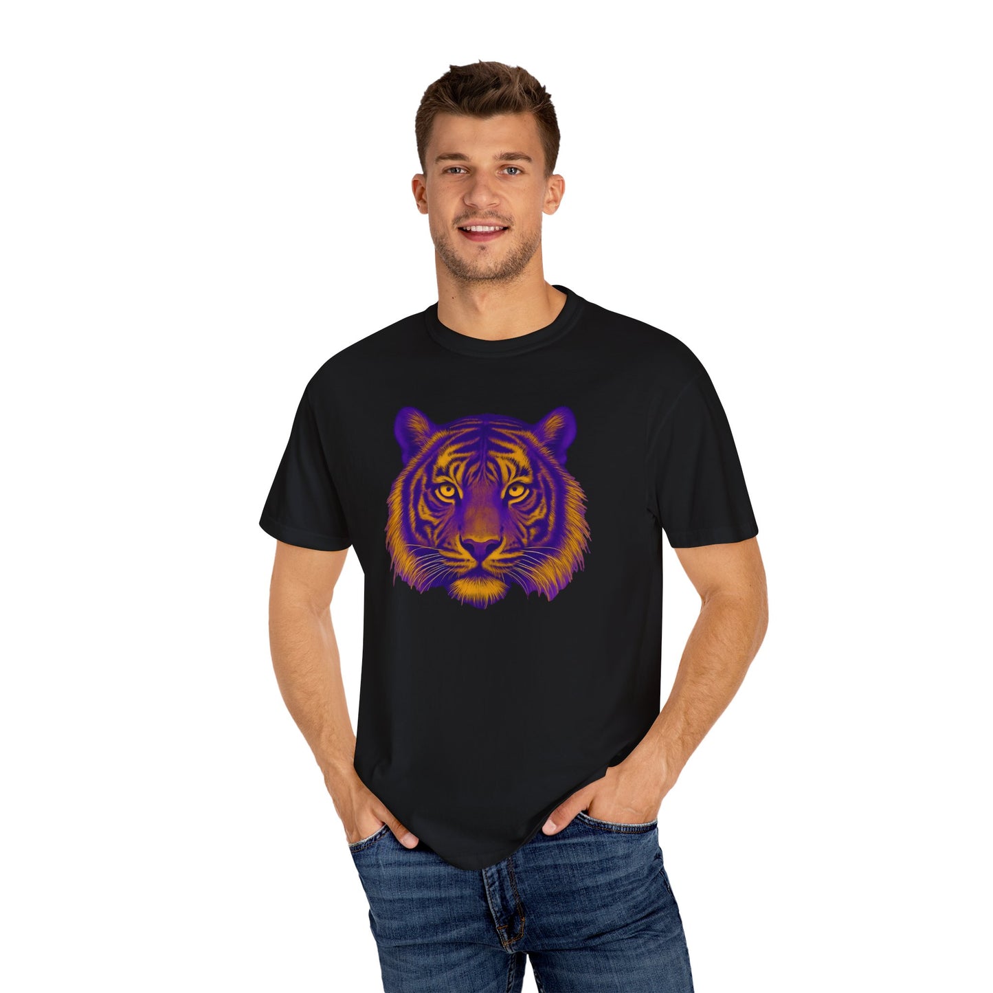 Purple and Gold Tiger Graphic Unisex T-Shirt