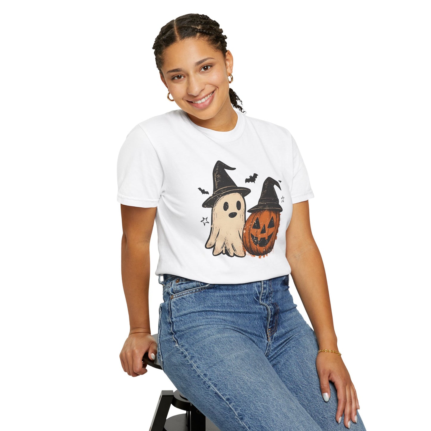 Halloween Ghost and Pumpkin Graphic Unisex T-Shirt