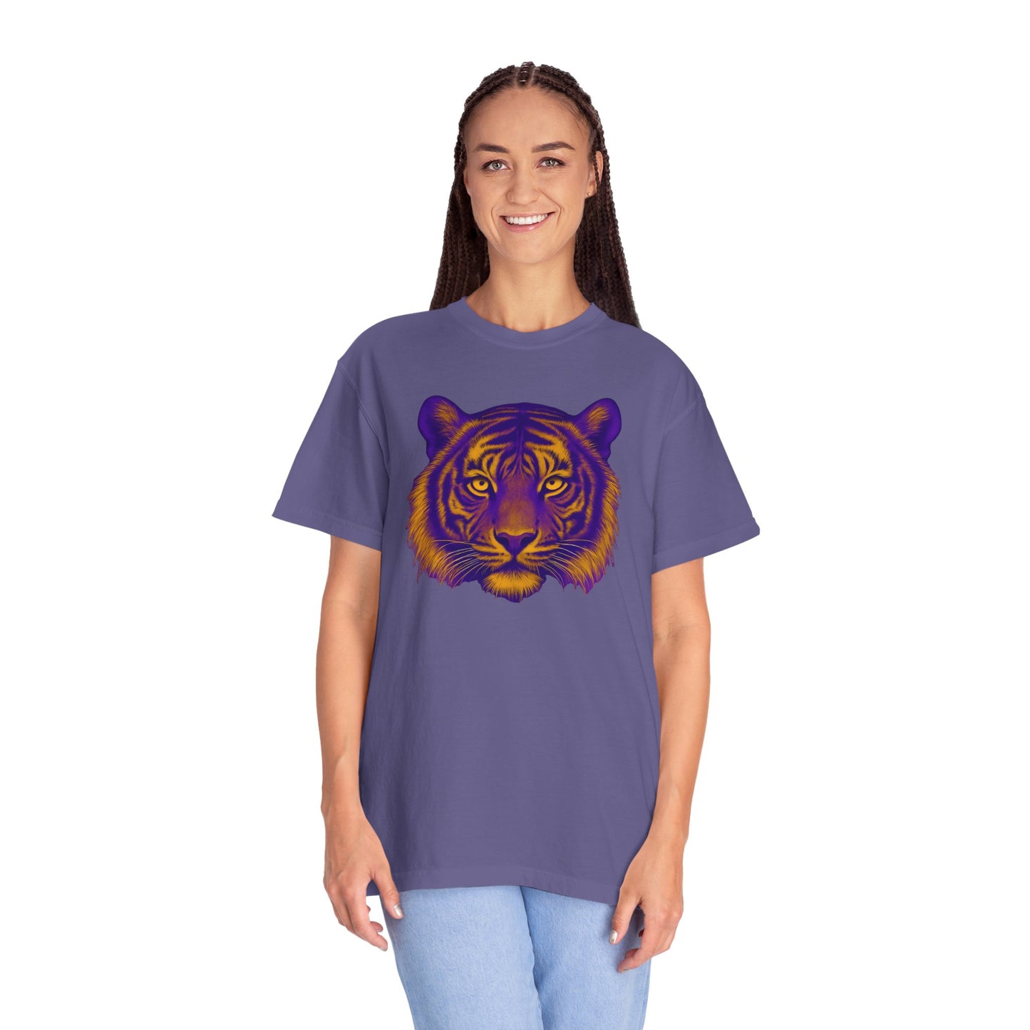 Purple and Gold Tiger Graphic Unisex T-Shirt