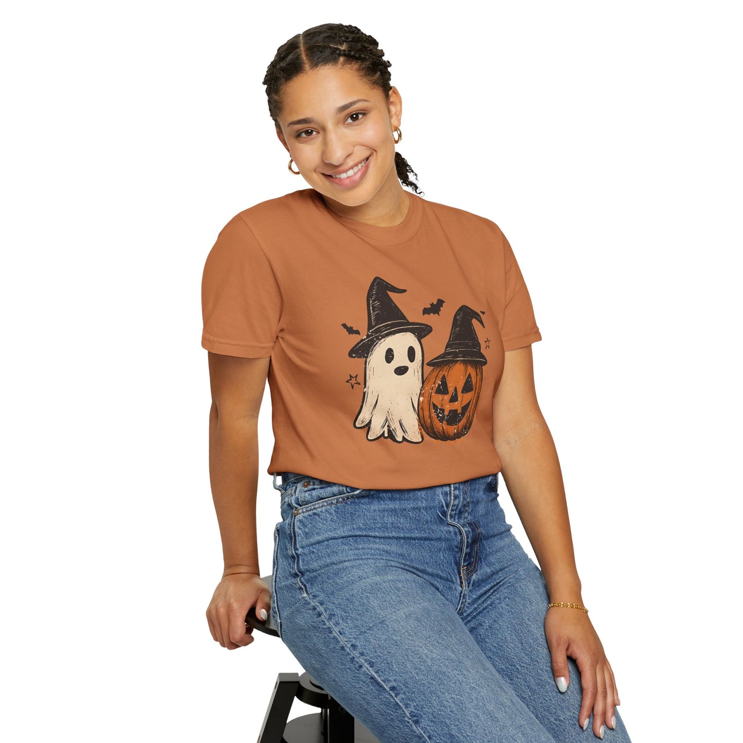 Halloween Ghost and Pumpkin Graphic Unisex T-Shirt