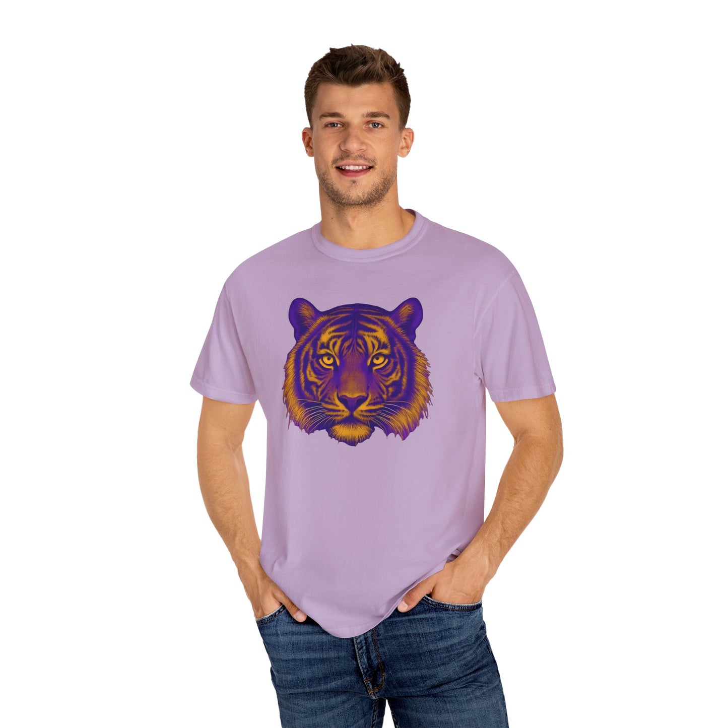 Purple and Gold Tiger Graphic Unisex T-Shirt
