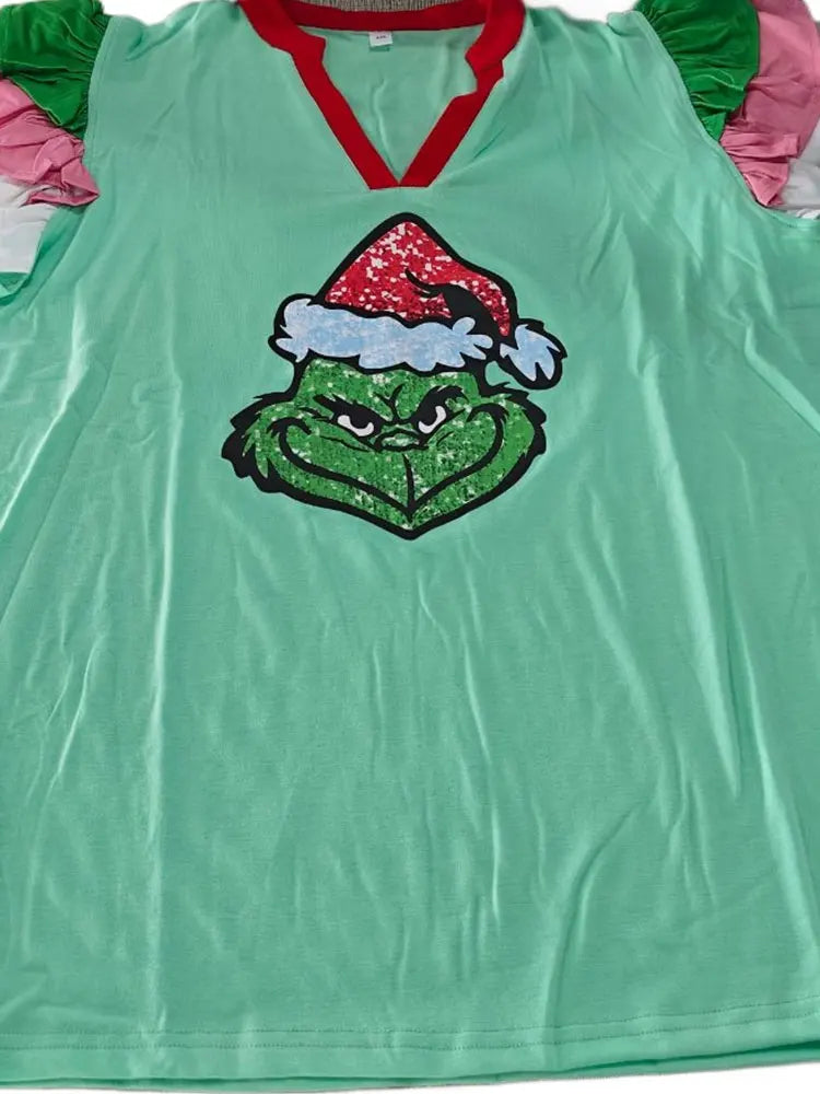 Womens Grinch Christmas Blouse (No Sequins)