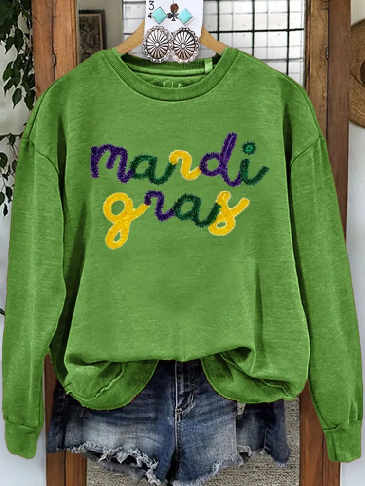 Womens Mardi Gras Thread Embroidered Casual Sweatshirt