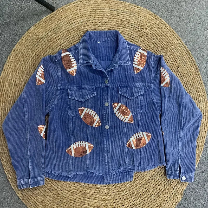 Womens Corduroy Football Sequin Jacket