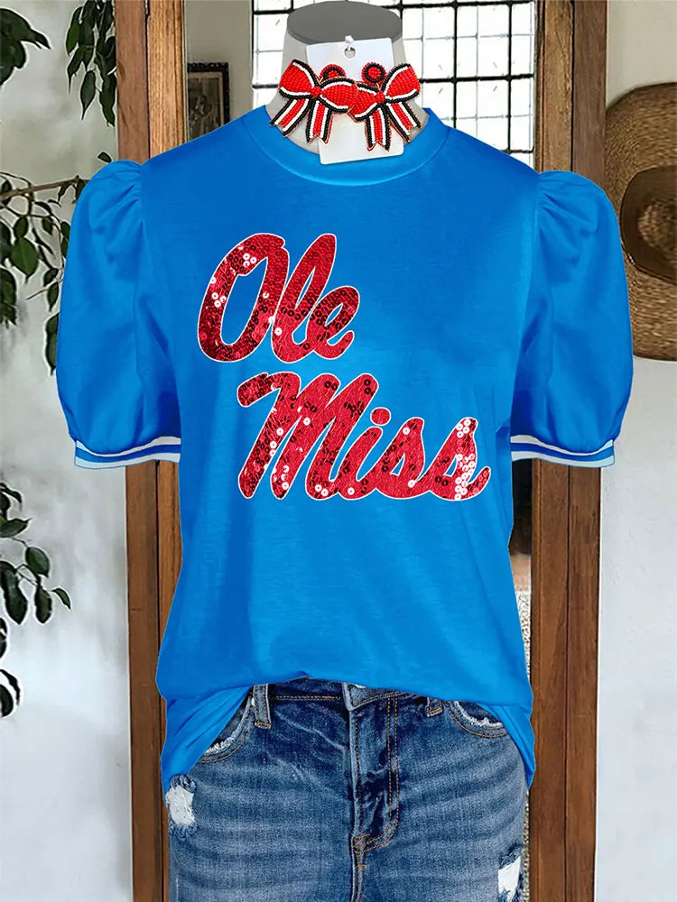 Womens Ole Miss Sequin Gameday Blouse