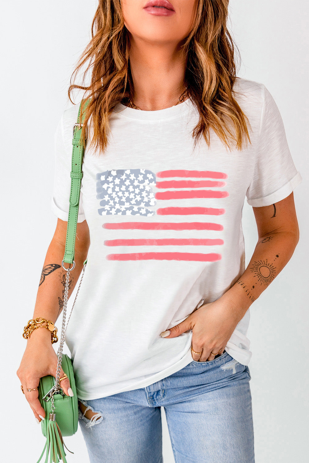 Womens American Flag Graphic T-Shirt