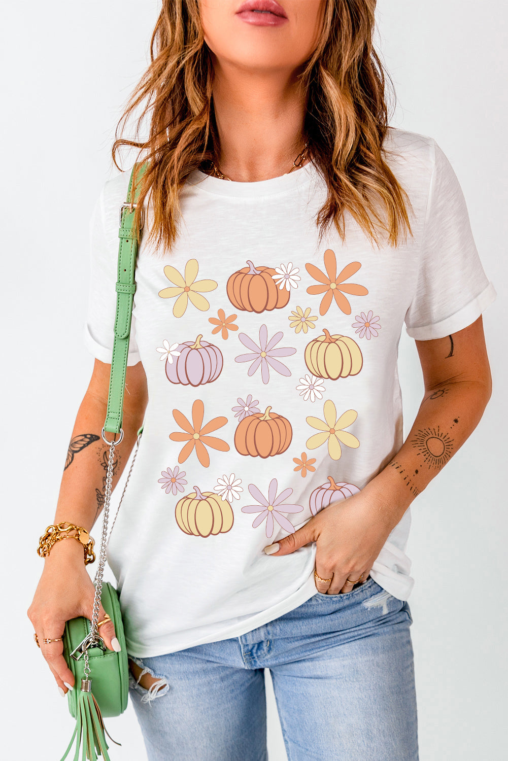 Womens Pumpkin Graphic Crewneck T-Shirt