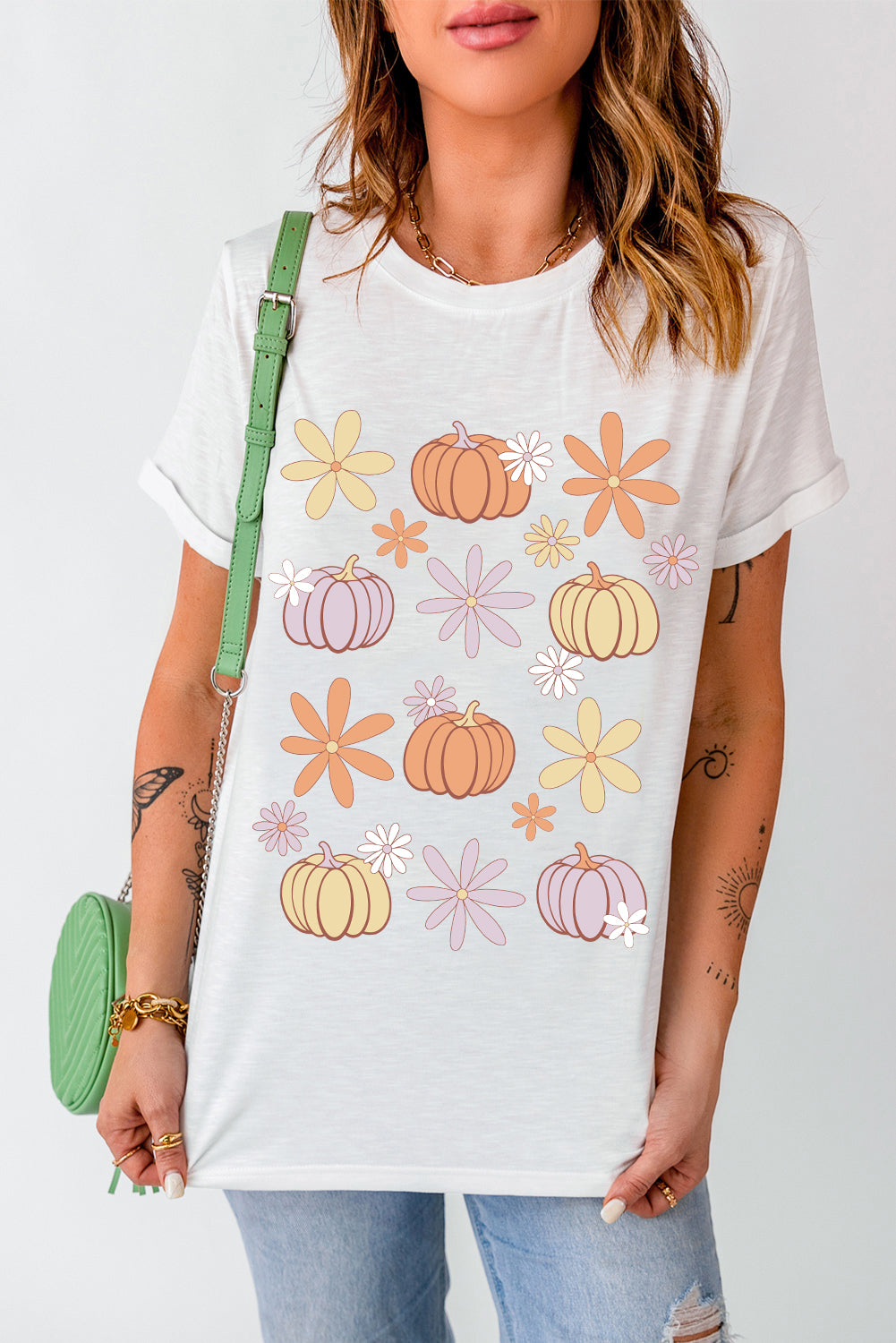 Womens Pumpkin Graphic Crewneck T-Shirt