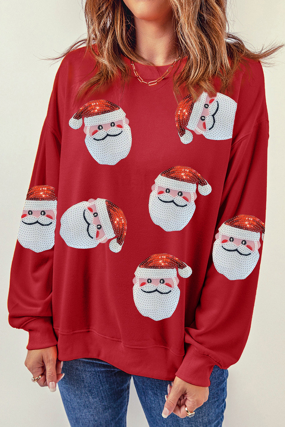 Womens Santa Claus Sequin Graphic Sweatshirt