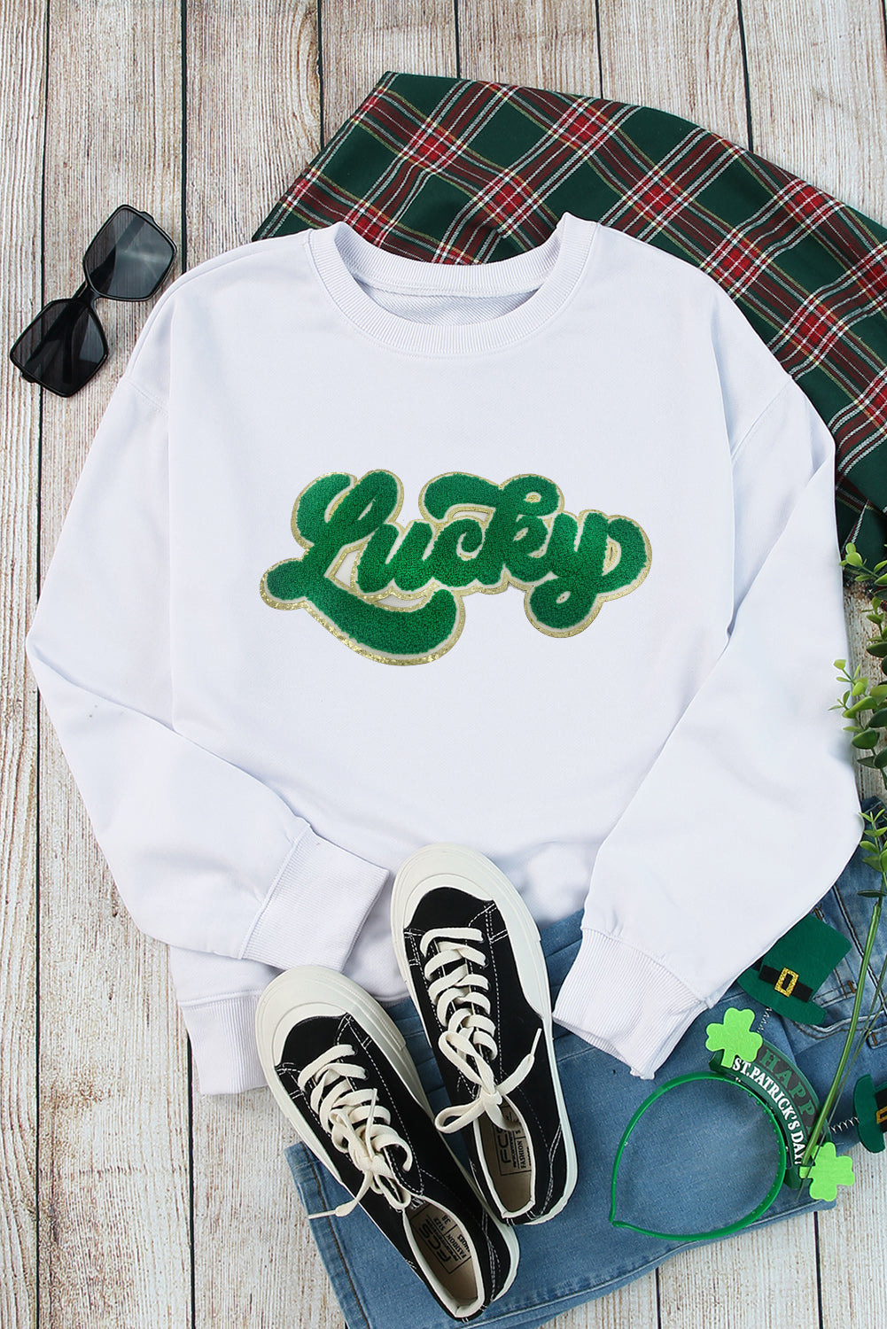 Womens Lucky Letter Graphic Sweatshirt